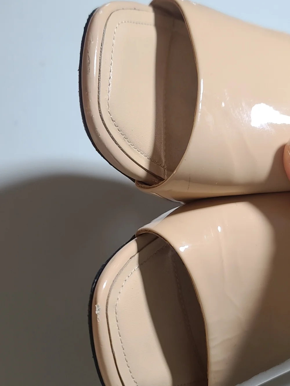 CHANEL Nude Patent Leather Slide Sandals